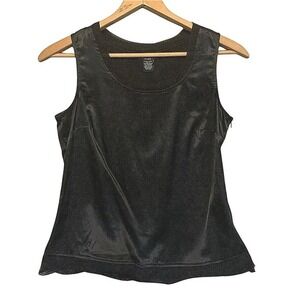 Bob Mackie Black Sleeveless Tank Top side zip lace hem detail‎ sheer neck trim